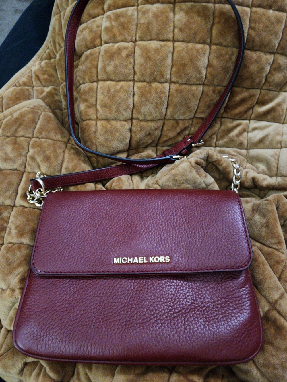 MICHAEL KORS Cherry Red Pebbled Leather Crossbody with Gold Hardware